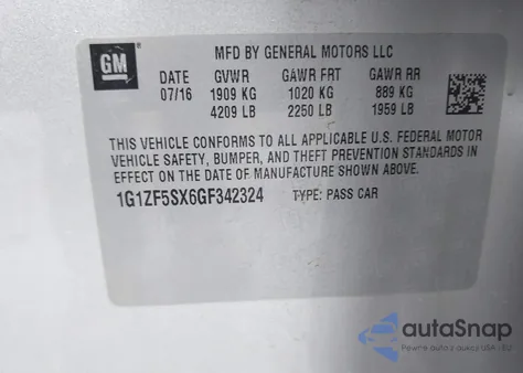 2016 Chevrolet Malibu 2Lt z USA, uszkodzony, nr VIN 1G1ZF5SX6GF342324